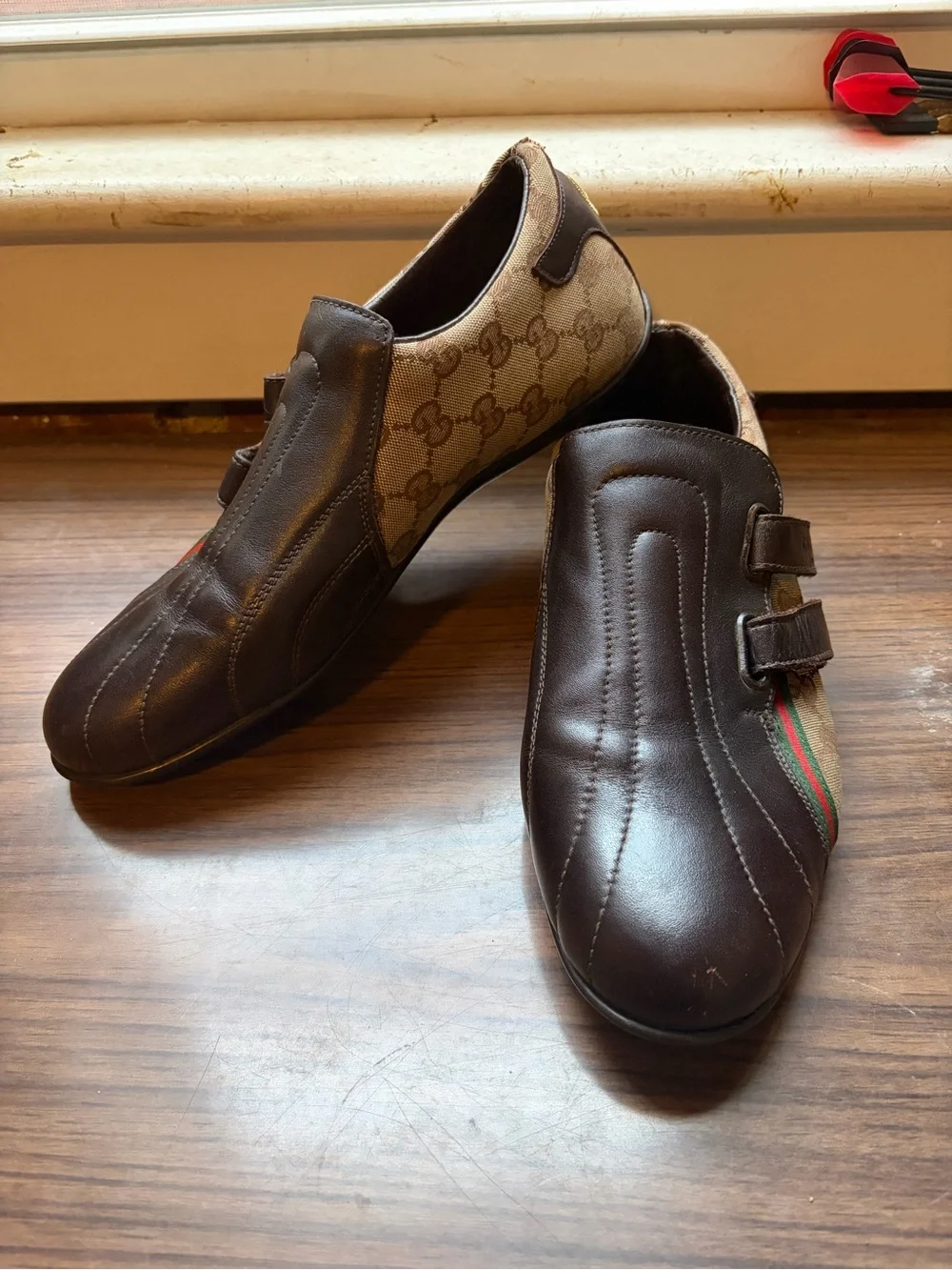 Gucci Brown Leather & GG Canvas Velcro Men's Sneakers